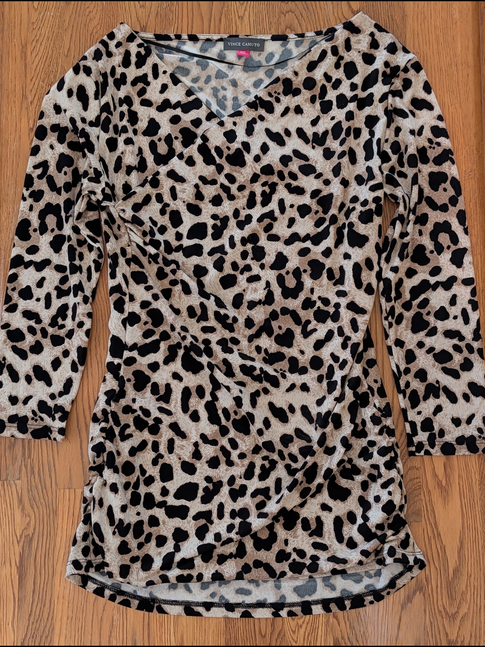 Vince Camuto Leopard Print Patterned 3/4 Sleeve Wrap Front Shirt